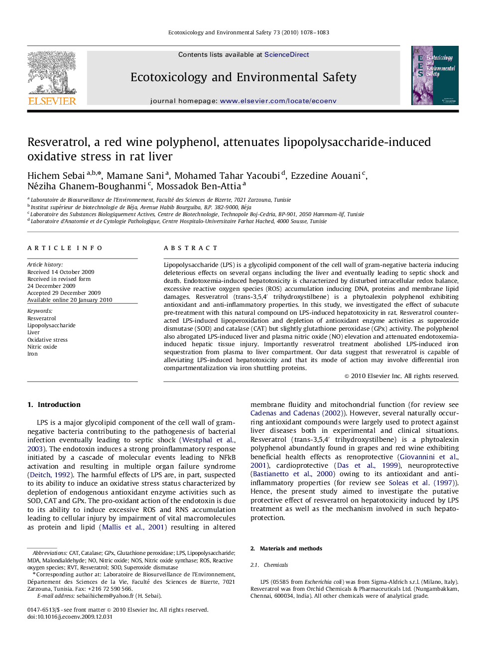 Resveratrol, a red wine polyphenol, attenuates lipopolysaccharide-induced oxidative stress in rat liver