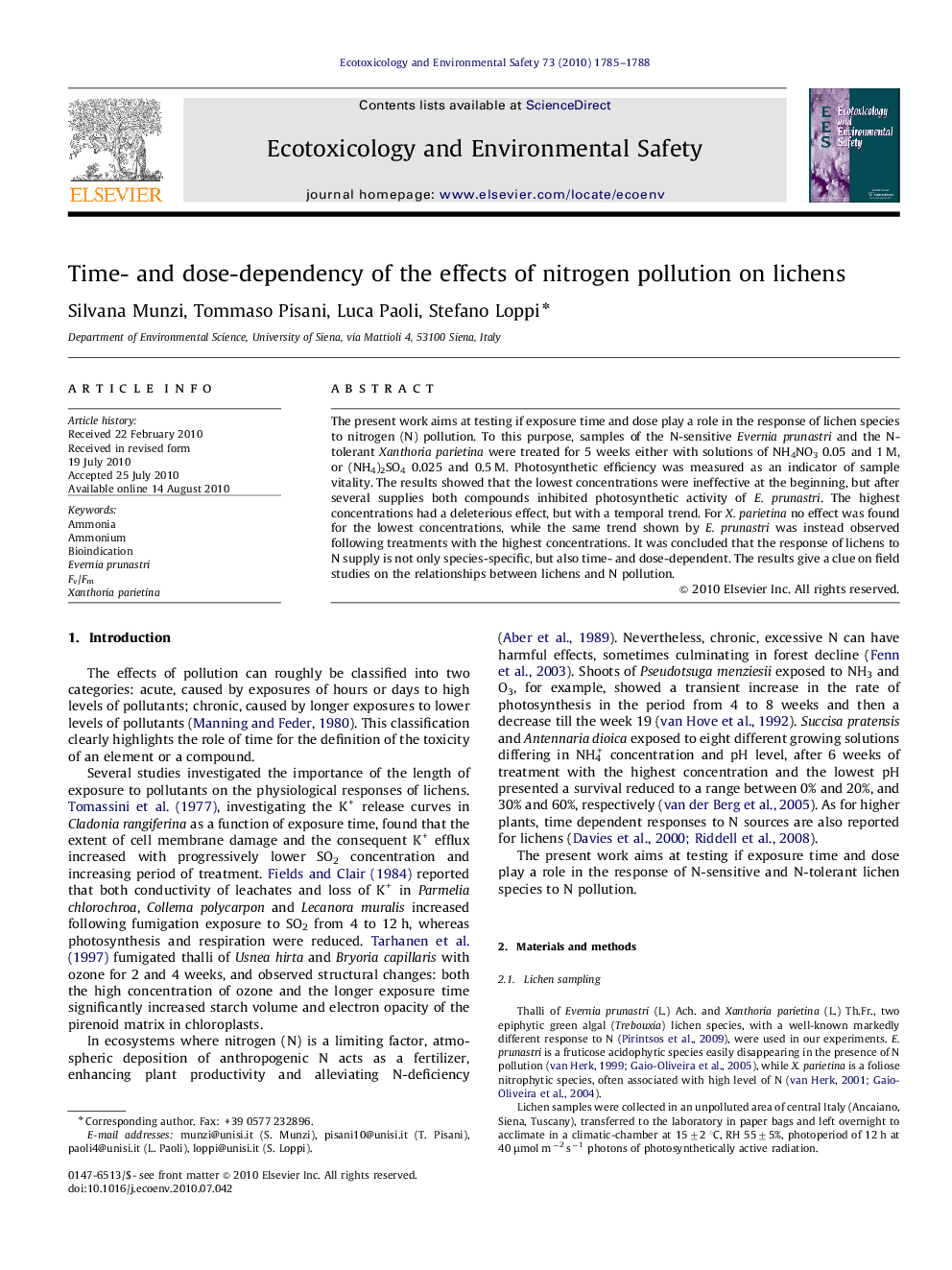 Time- and dose-dependency of the effects of nitrogen pollution on lichens