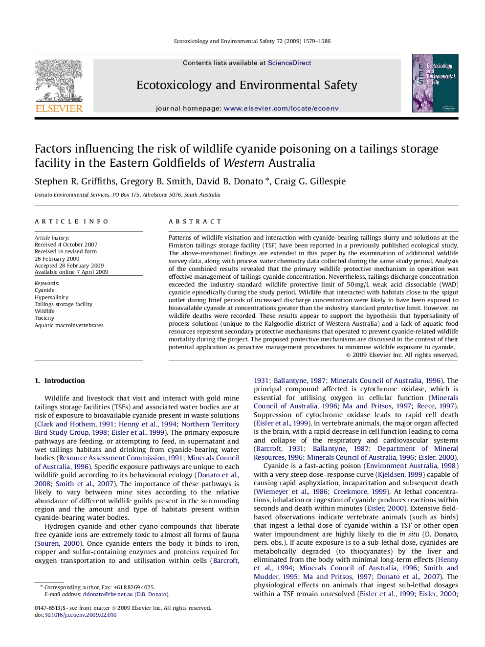 Factors influencing the risk of wildlife cyanide poisoning on a tailings storage facility in the Eastern Goldfields of Western Australia