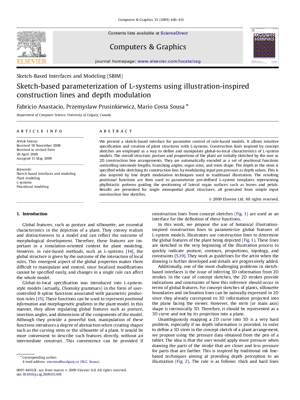 Sketch-based parameterization of L-systems using illustration-inspired construction lines and depth modulation