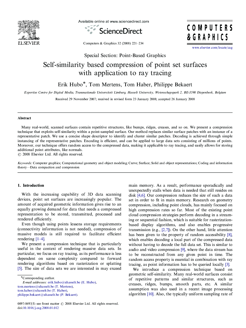 Self-similarity based compression of point set surfaces with application to ray tracing