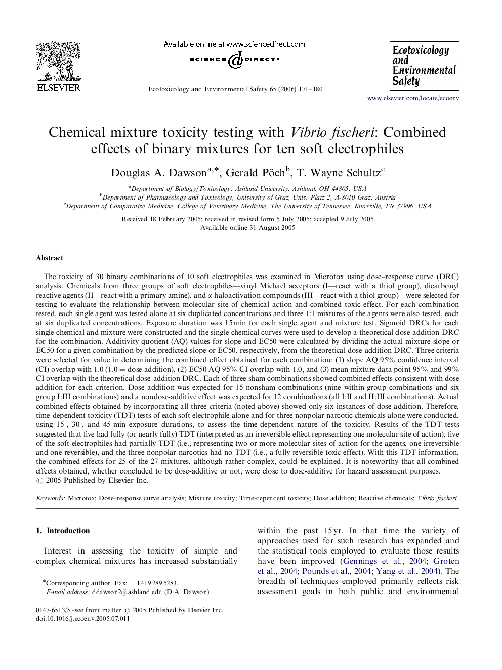 Chemical mixture toxicity testing with Vibrio fischeri: Combined effects of binary mixtures for ten soft electrophiles