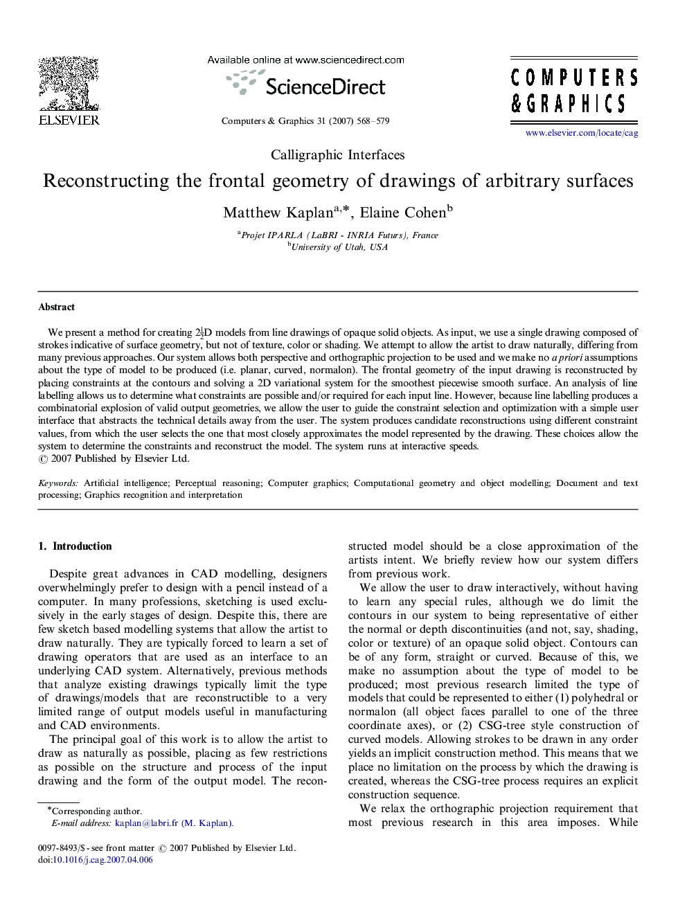 Reconstructing the frontal geometry of drawings of arbitrary surfaces