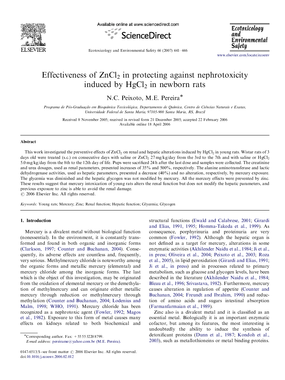 Effectiveness of ZnCl2 in protecting against nephrotoxicity induced by HgCl2 in newborn rats