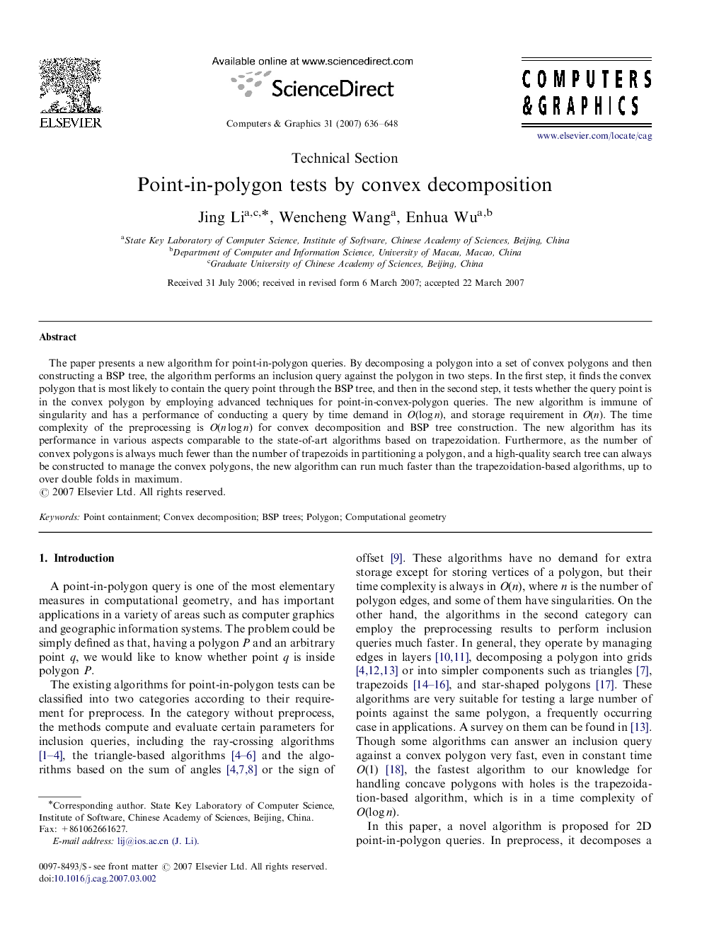 Point-in-polygon tests by convex decomposition