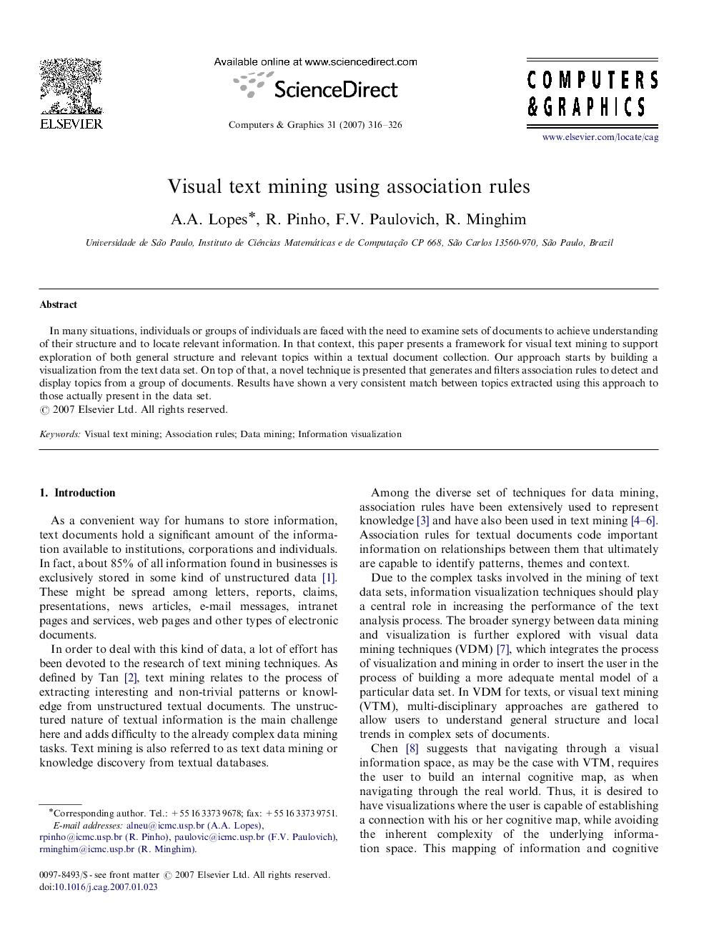 Visual text mining using association rules