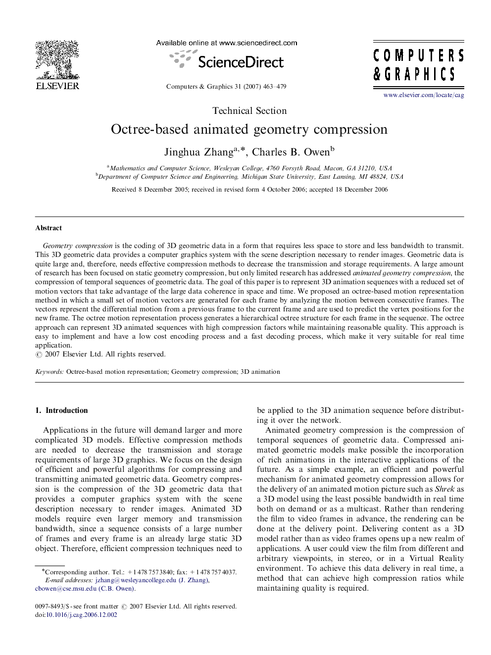 Octree-based animated geometry compression