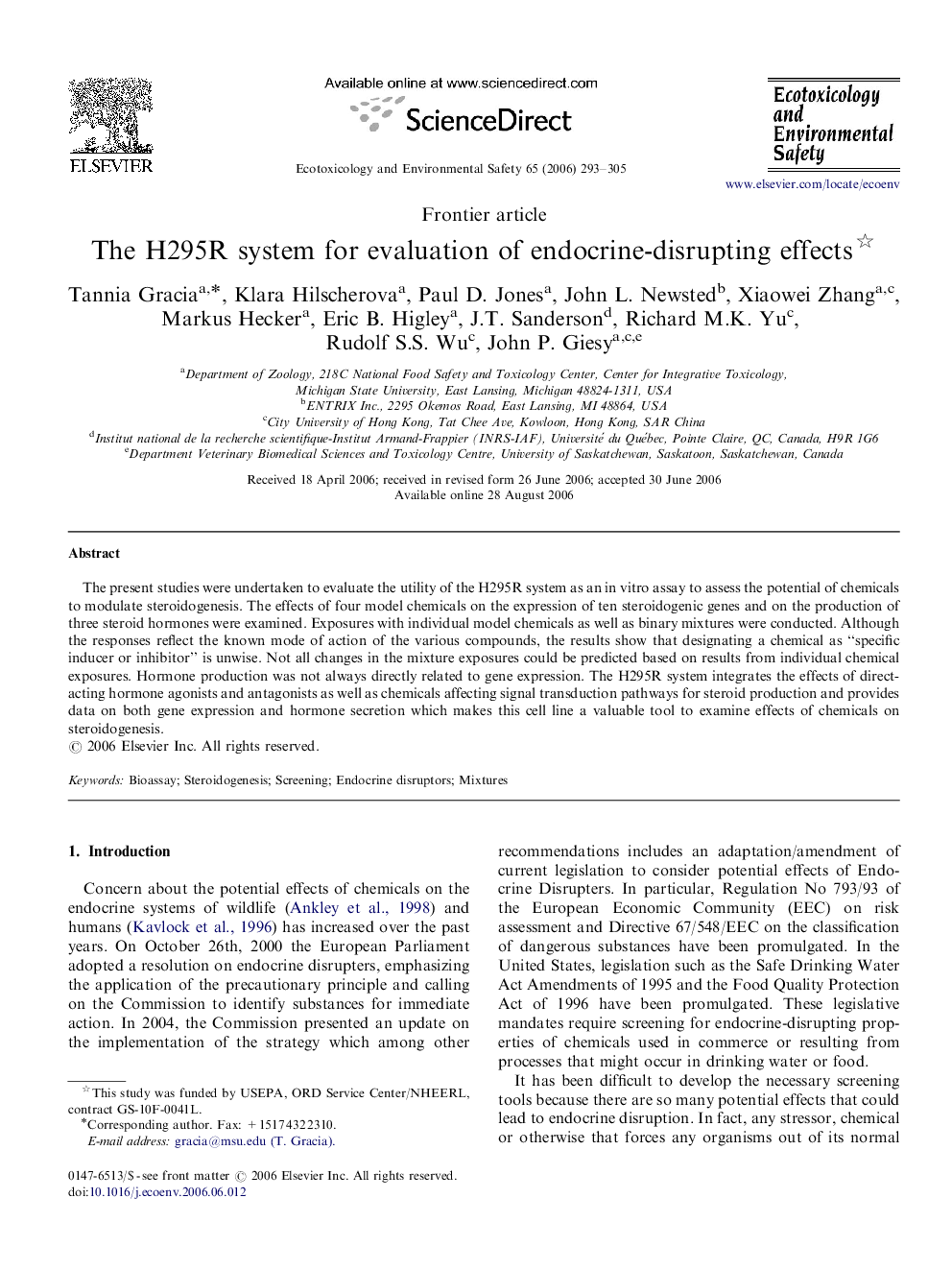 The H295R system for evaluation of endocrine-disrupting effects 