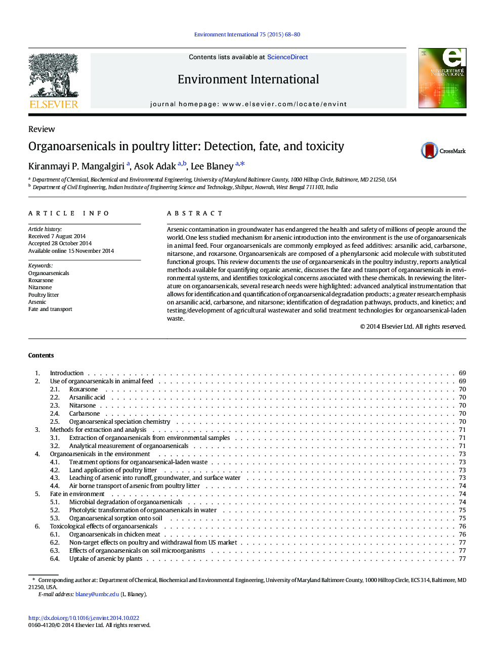 Organoarsenicals in poultry litter: Detection, fate, and toxicity