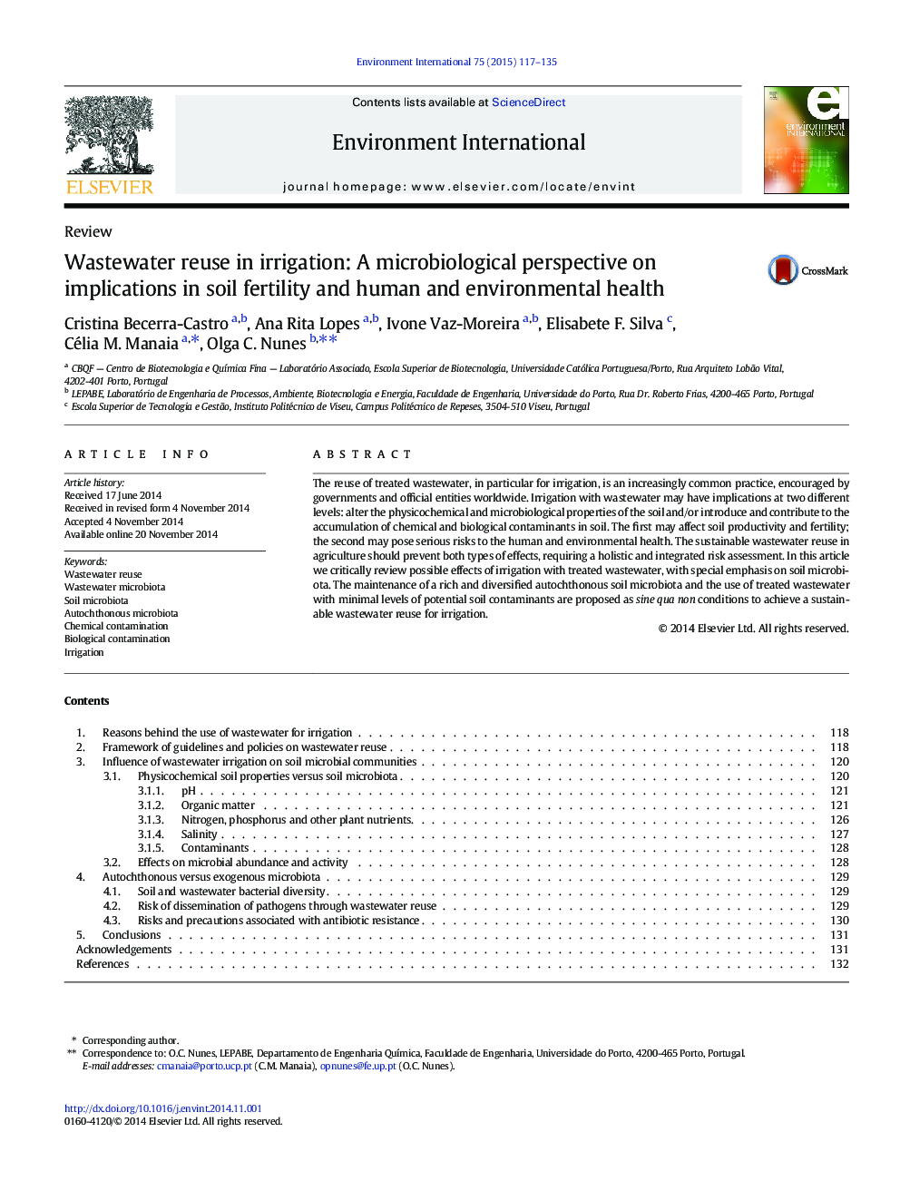 Wastewater reuse in irrigation: A microbiological perspective on implications in soil fertility and human and environmental health