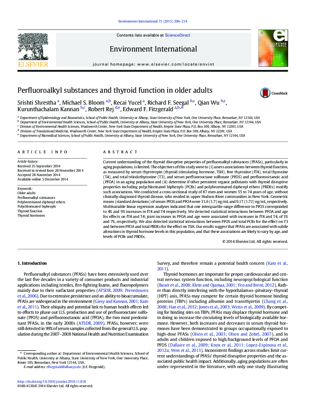 Perfluoroalkyl substances and thyroid function in older adults