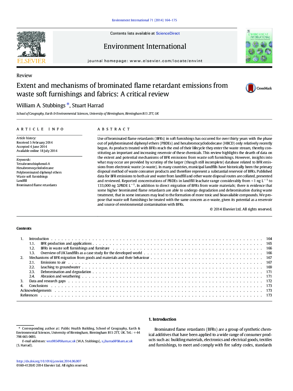 Extent and mechanisms of brominated flame retardant emissions from waste soft furnishings and fabrics: A critical review