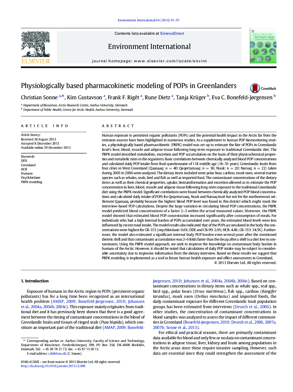 Physiologically based pharmacokinetic modeling of POPs in Greenlanders