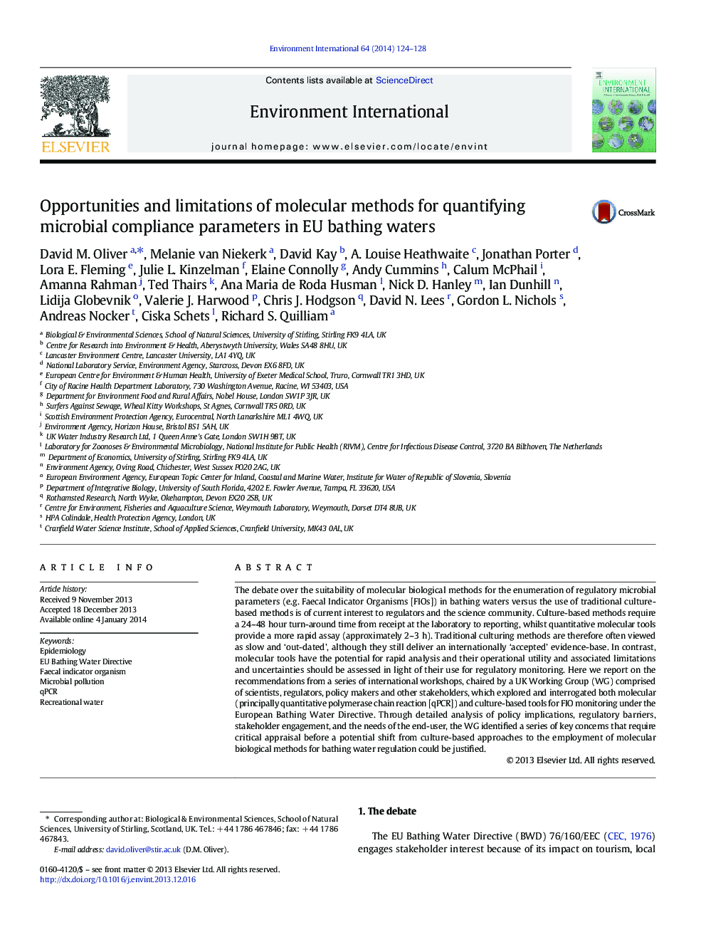 Opportunities and limitations of molecular methods for quantifying microbial compliance parameters in EU bathing waters