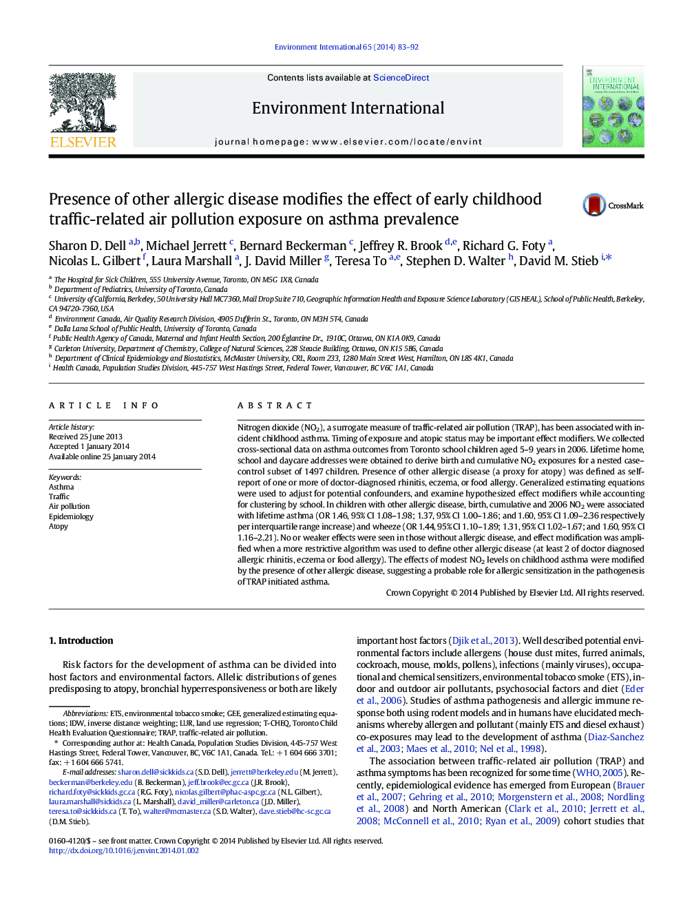 Presence of other allergic disease modifies the effect of early childhood traffic-related air pollution exposure on asthma prevalence