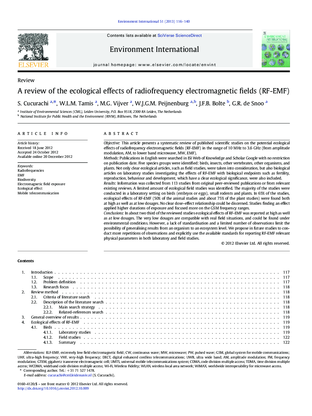 A review of the ecological effects of radiofrequency electromagnetic fields (RF-EMF)