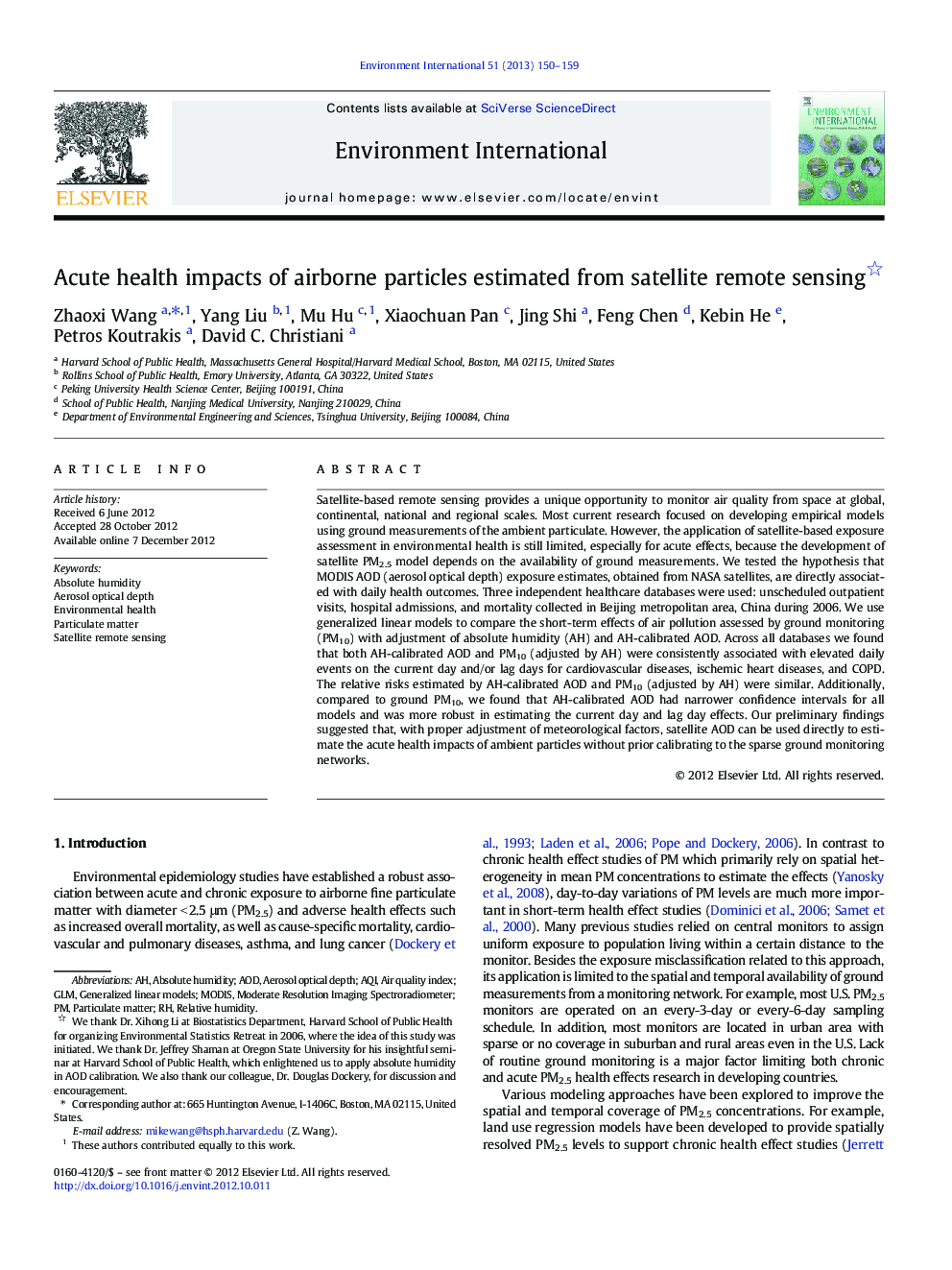 Acute health impacts of airborne particles estimated from satellite remote sensing 