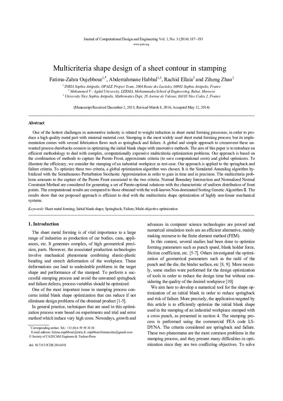 Multicriteria shape design of a sheet contour in stamping