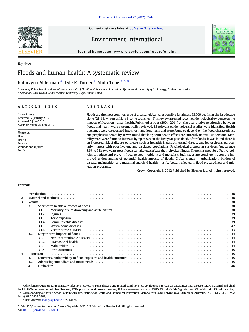 Floods and human health: A systematic review