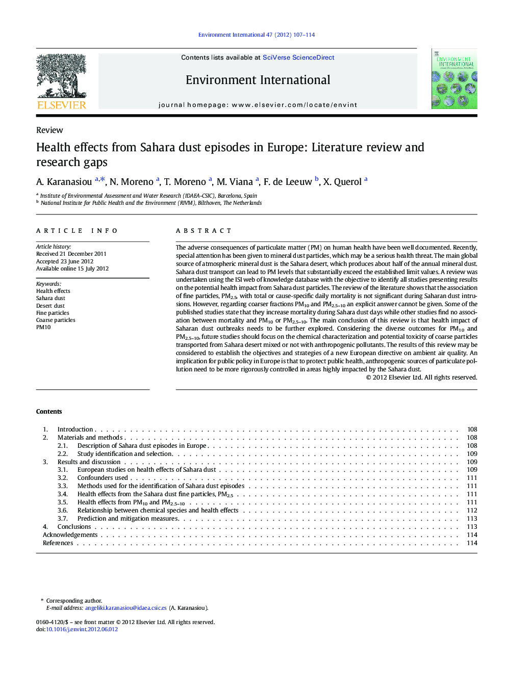 Health effects from Sahara dust episodes in Europe: Literature review and research gaps