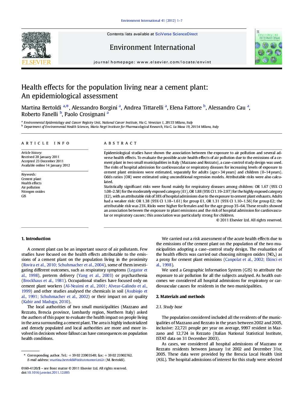 Health effects for the population living near a cement plant: An epidemiological assessment