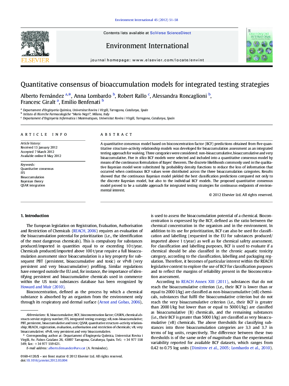 Quantitative consensus of bioaccumulation models for integrated testing strategies