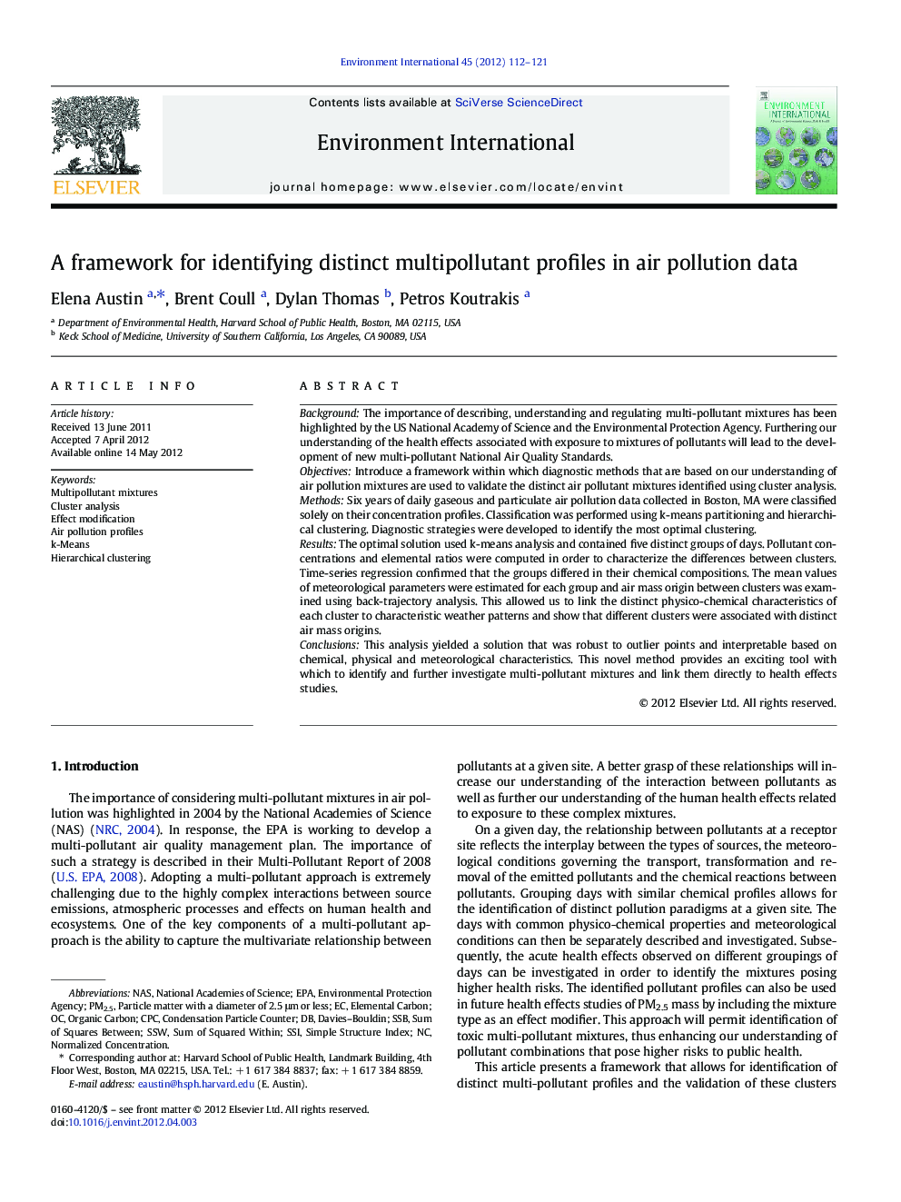 A framework for identifying distinct multipollutant profiles in air pollution data