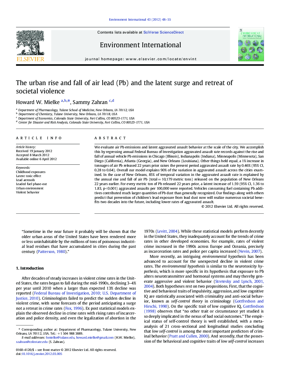 The urban rise and fall of air lead (Pb) and the latent surge and retreat of societal violence