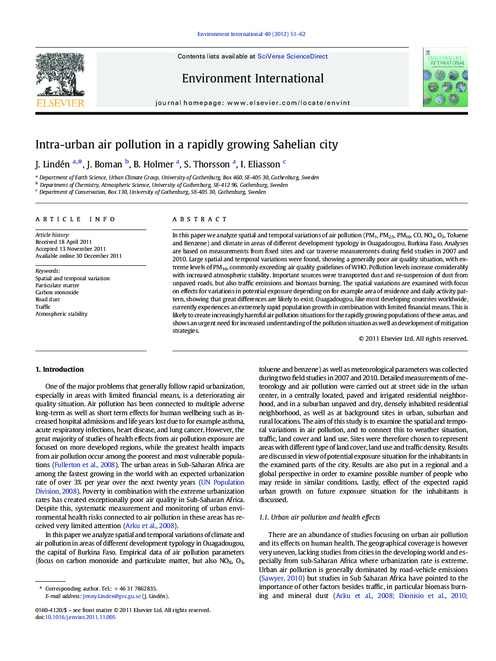 Intra-urban air pollution in a rapidly growing Sahelian city