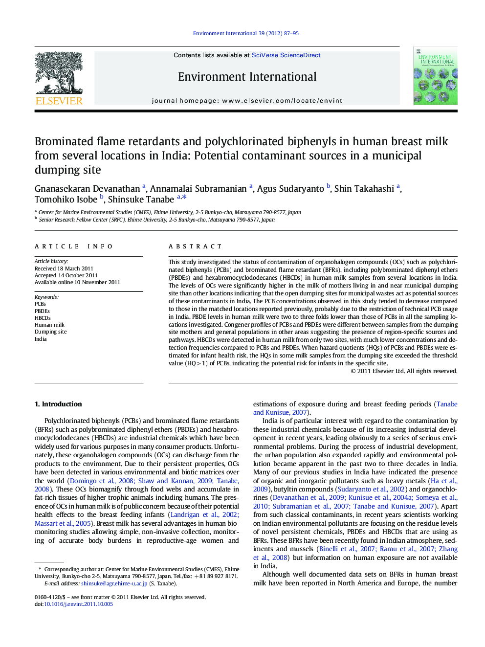 Brominated flame retardants and polychlorinated biphenyls in human breast milk from several locations in India: Potential contaminant sources in a municipal dumping site