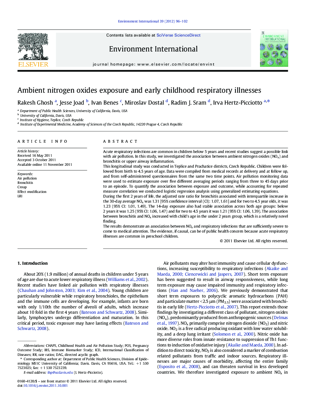 Ambient nitrogen oxides exposure and early childhood respiratory illnesses