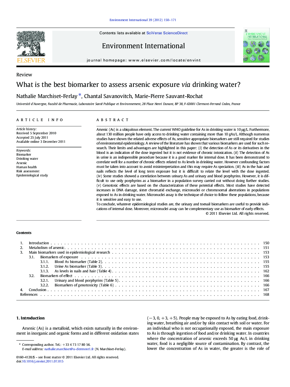 What is the best biomarker to assess arsenic exposure via drinking water?