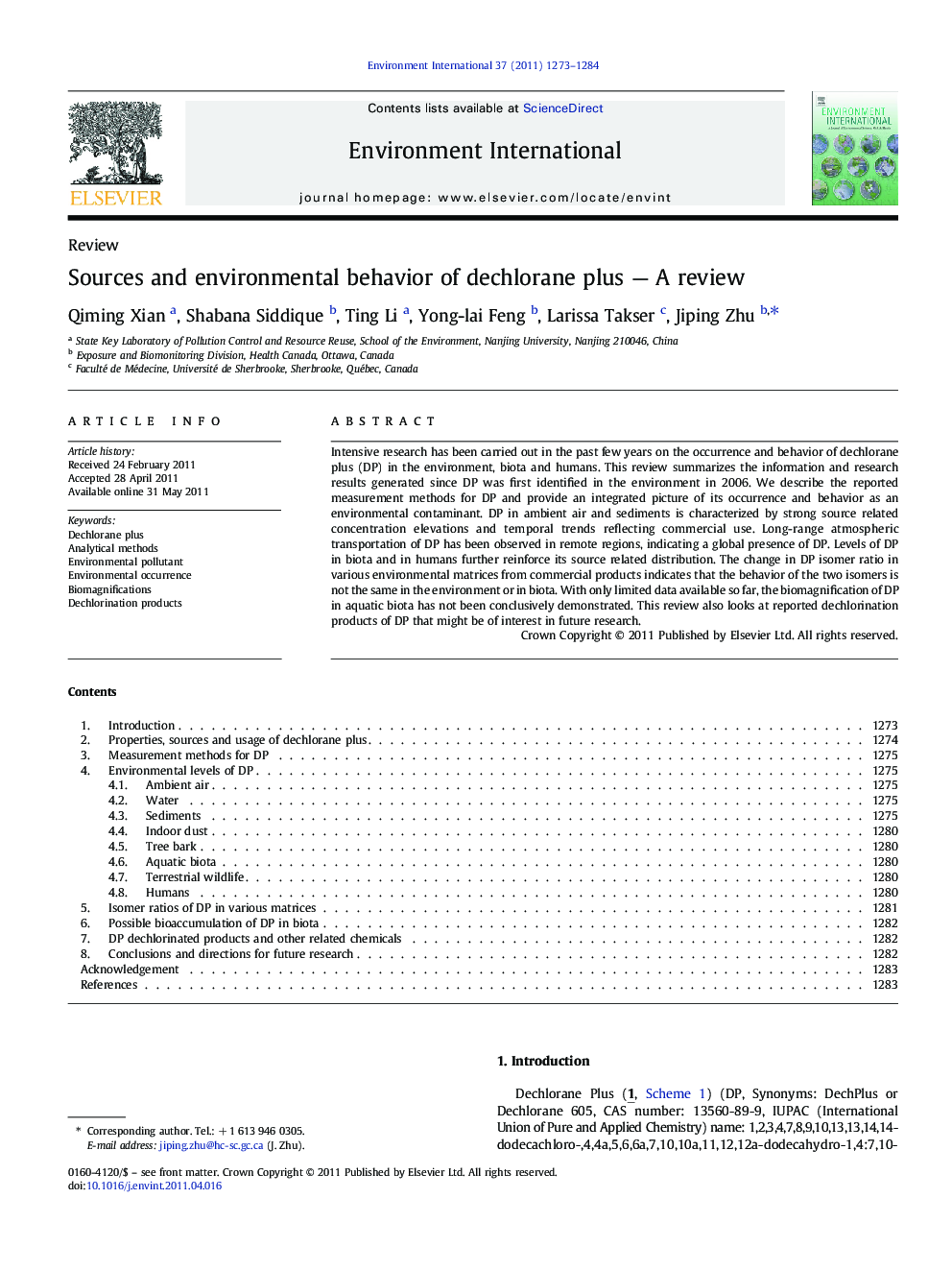 Sources and environmental behavior of dechlorane plus — A review