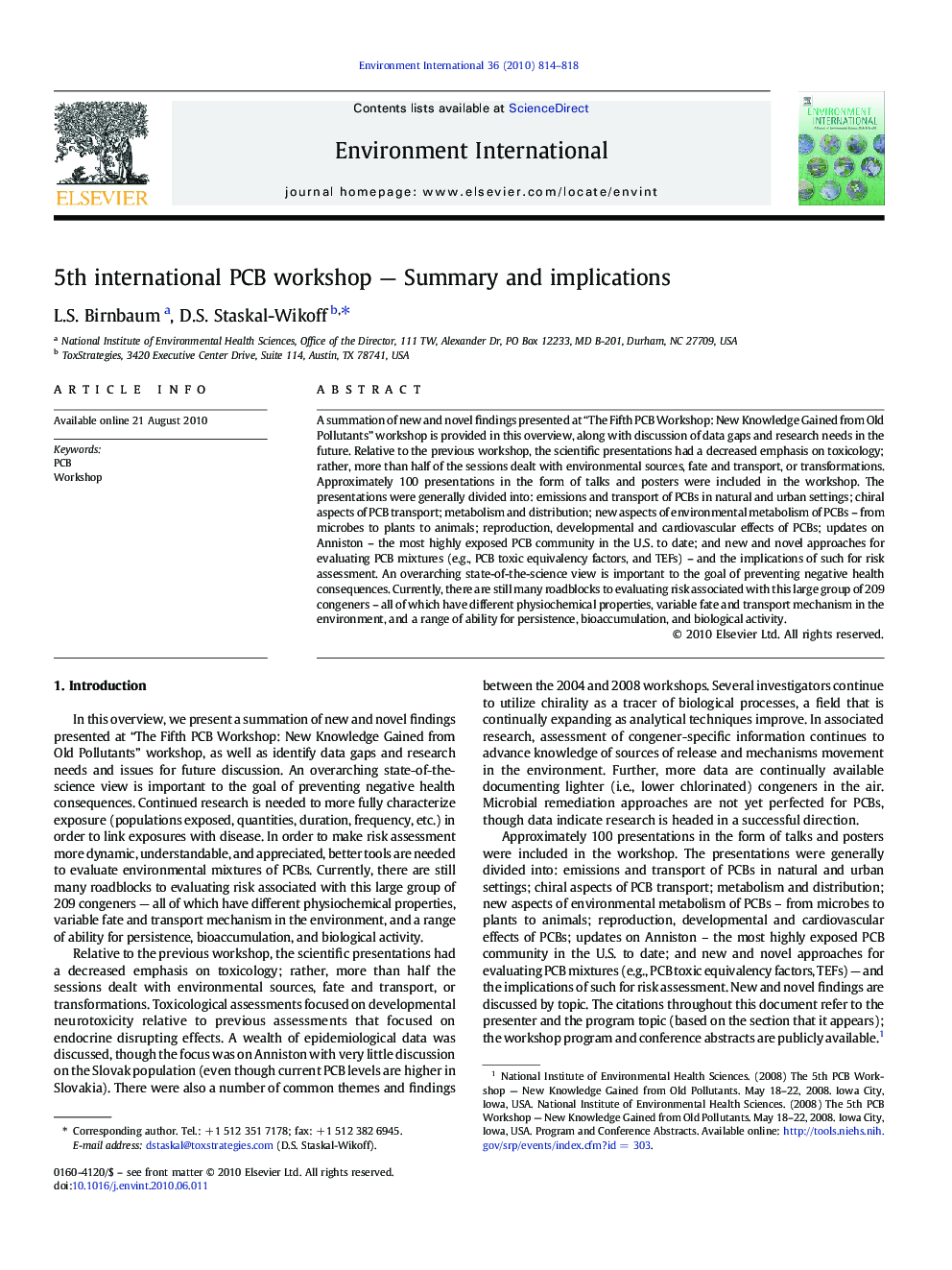 5th international PCB workshop — Summary and implications