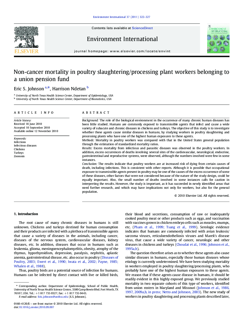 Non-cancer mortality in poultry slaughtering/processing plant workers belonging to a union pension fund