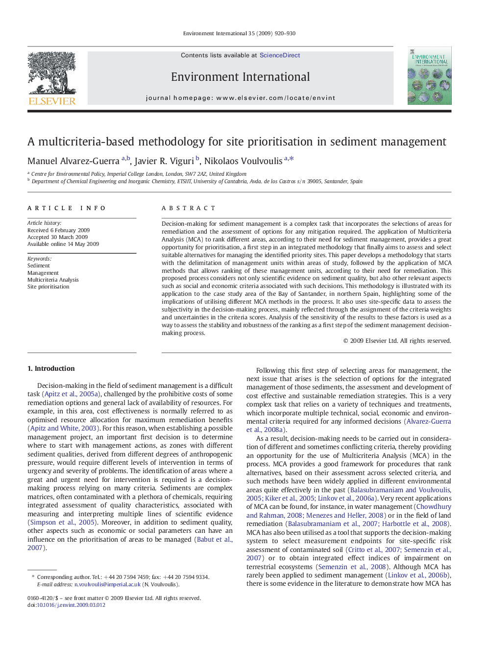 A multicriteria-based methodology for site prioritisation in sediment management