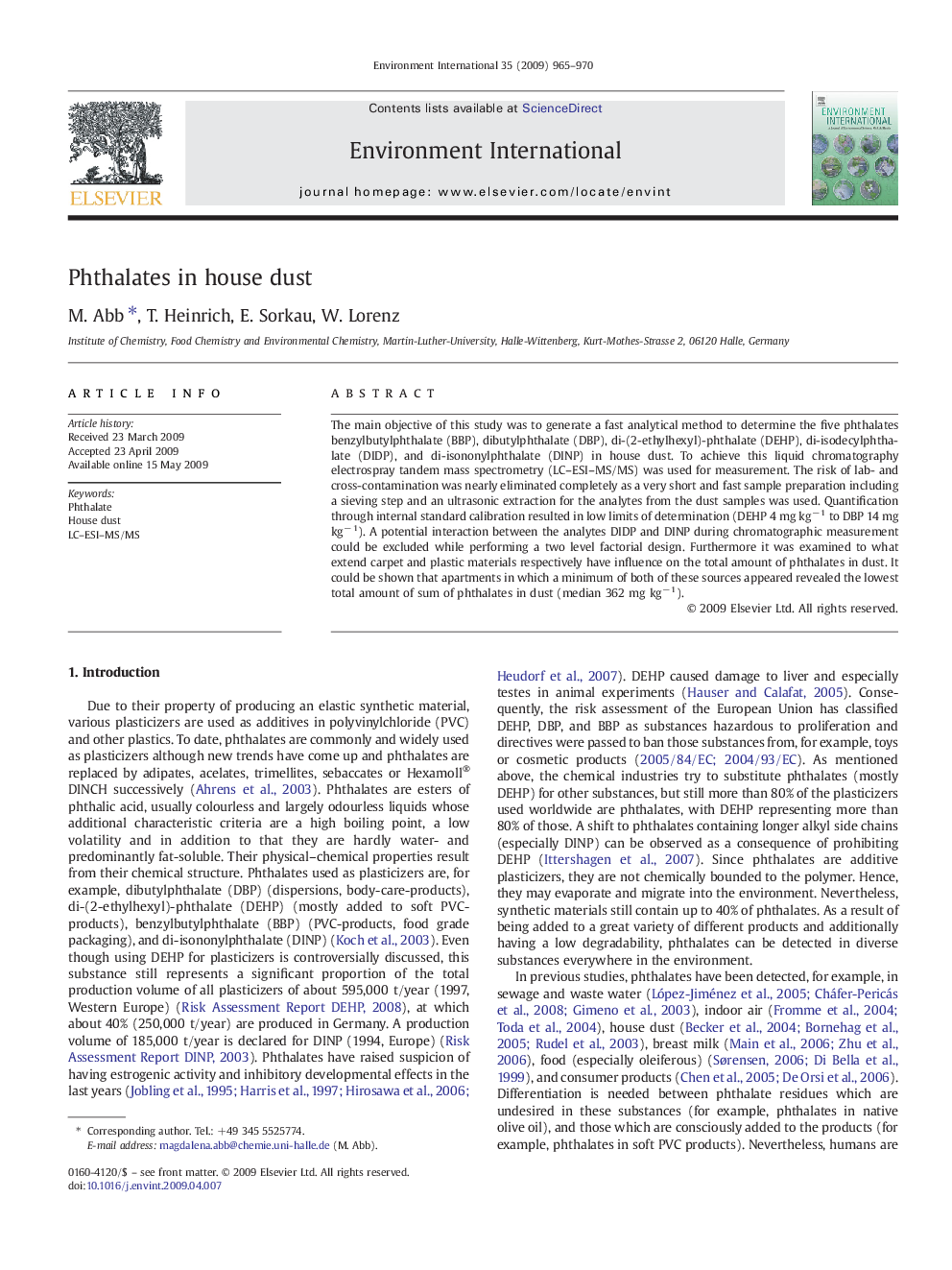 Phthalates in house dust