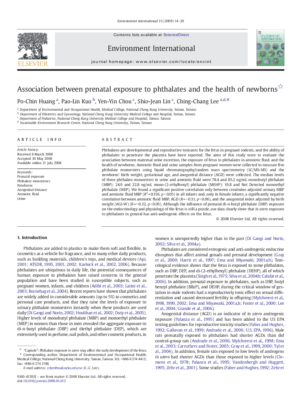 Association between prenatal exposure to phthalates and the health of newborns 