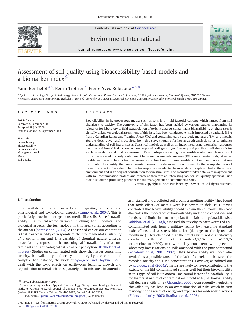 Assessment of soil quality using bioaccessibility-based models and a biomarker index 