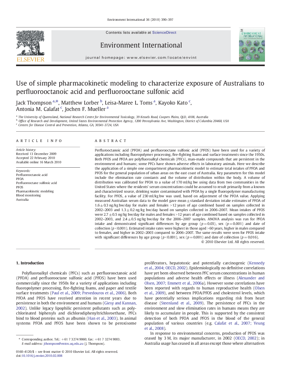 Use of simple pharmacokinetic modeling to characterize exposure of Australians to perfluorooctanoic acid and perfluorooctane sulfonic acid