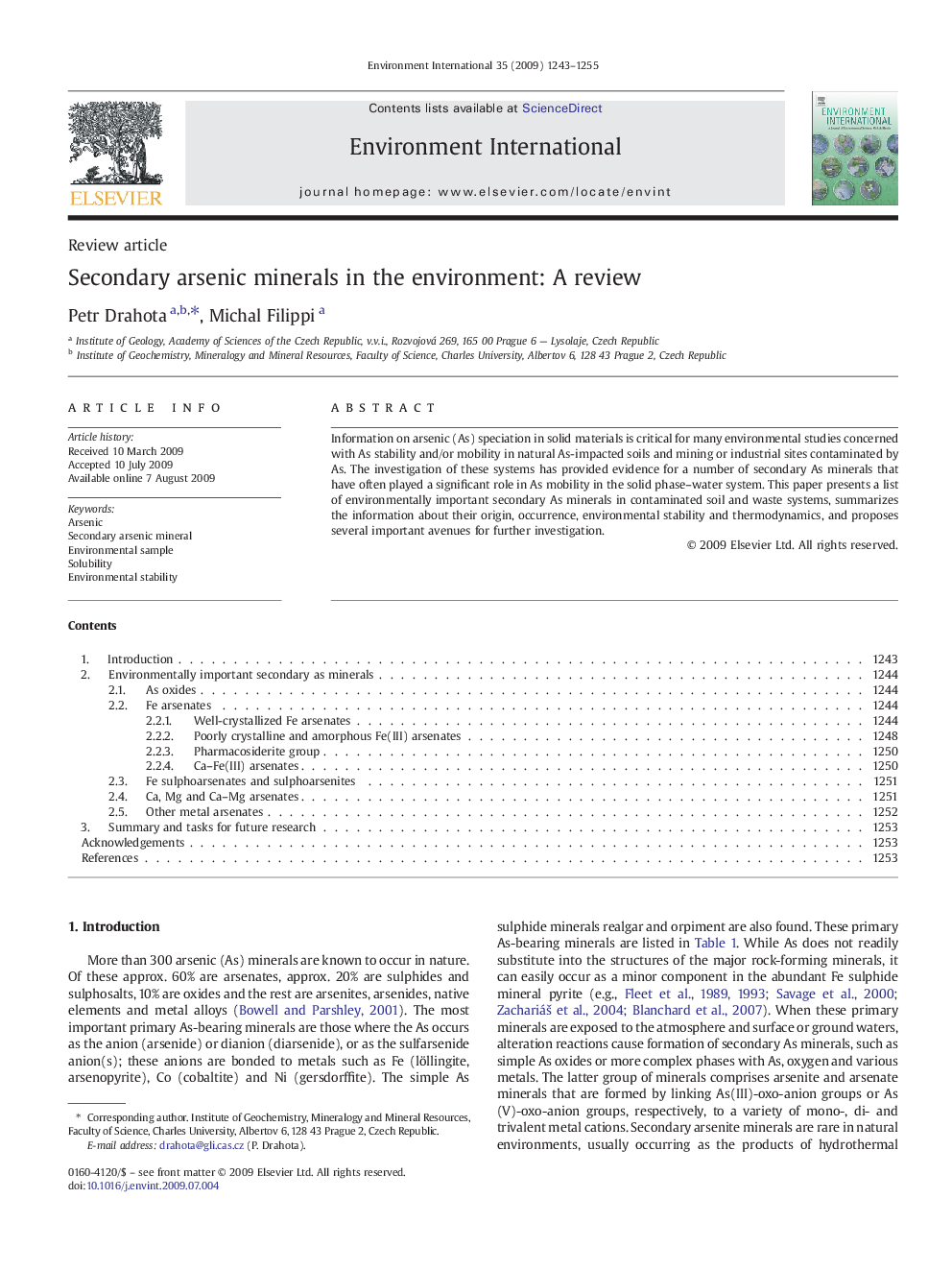 Secondary arsenic minerals in the environment: A review