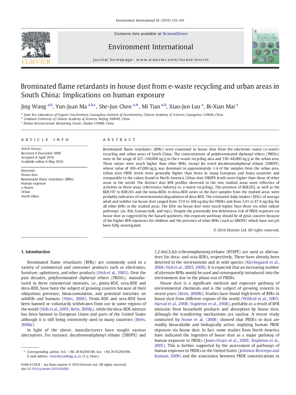 Brominated flame retardants in house dust from e-waste recycling and urban areas in South China: Implications on human exposure