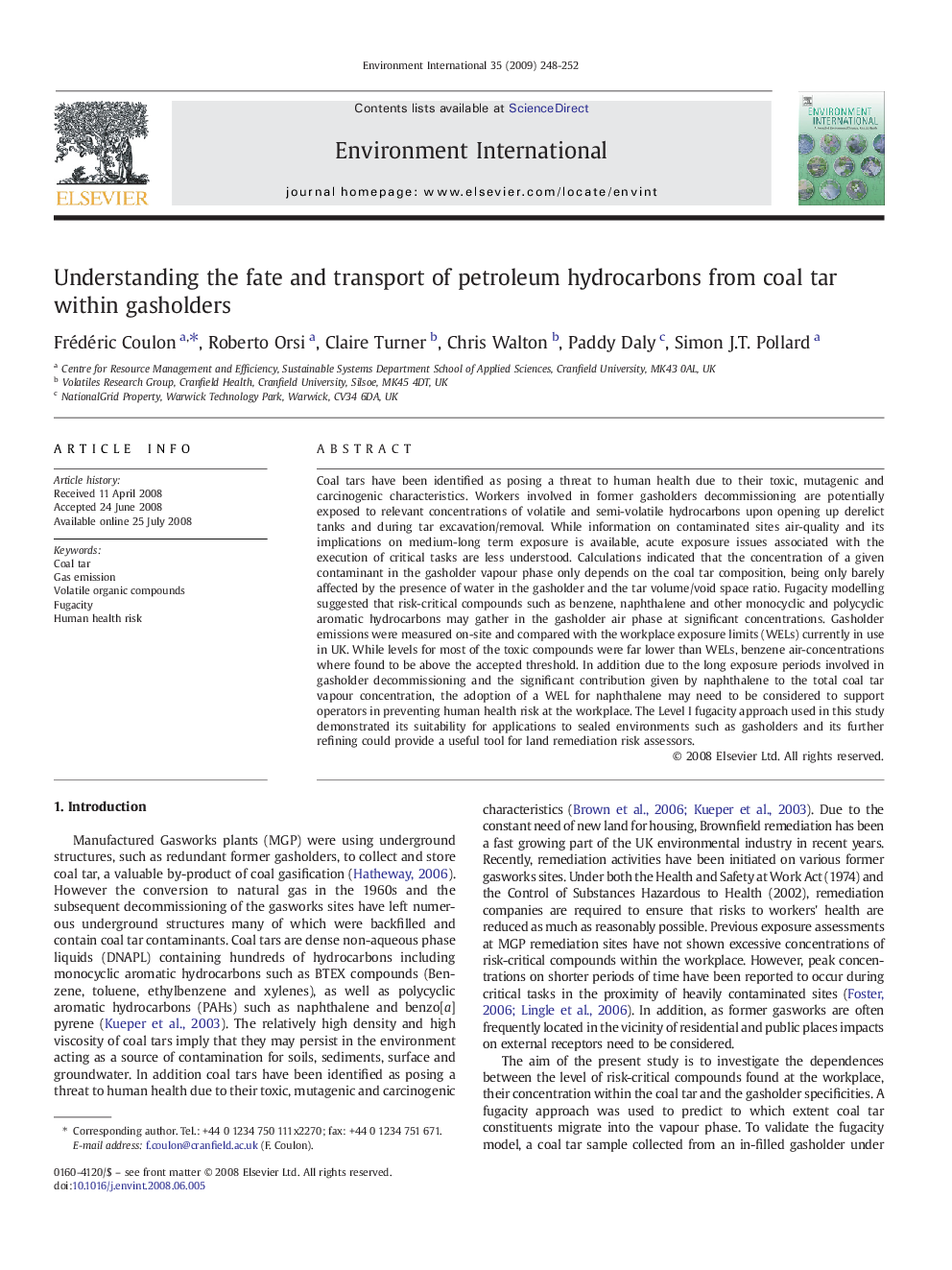 Understanding the fate and transport of petroleum hydrocarbons from coal tar within gasholders