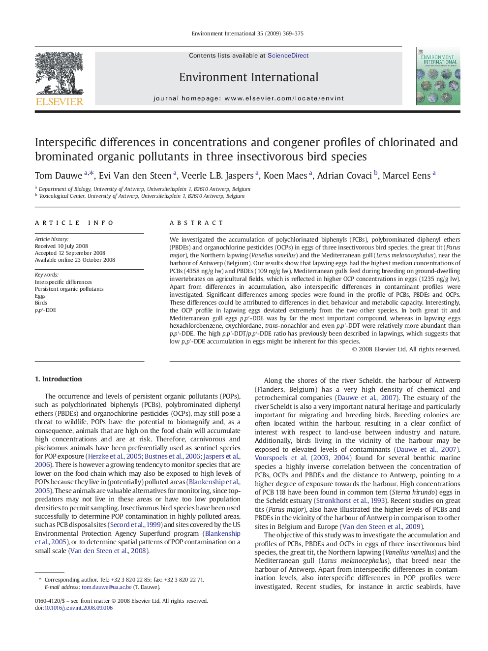 Interspecific differences in concentrations and congener profiles of chlorinated and brominated organic pollutants in three insectivorous bird species