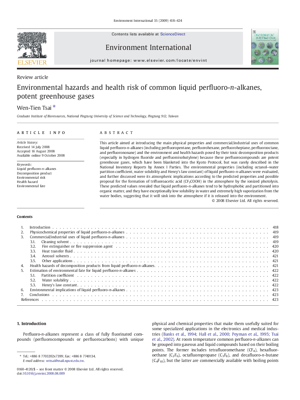 Environmental hazards and health risk of common liquid perfluoro-n-alkanes, potent greenhouse gases