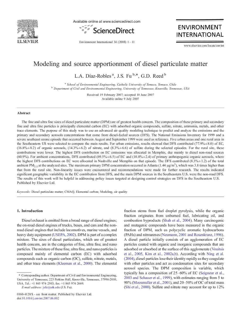 Modeling and source apportionment of diesel particulate matter