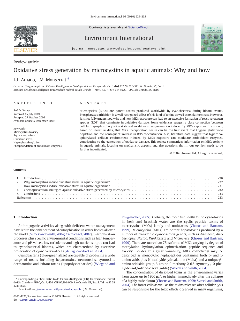 Oxidative stress generation by microcystins in aquatic animals: Why and how