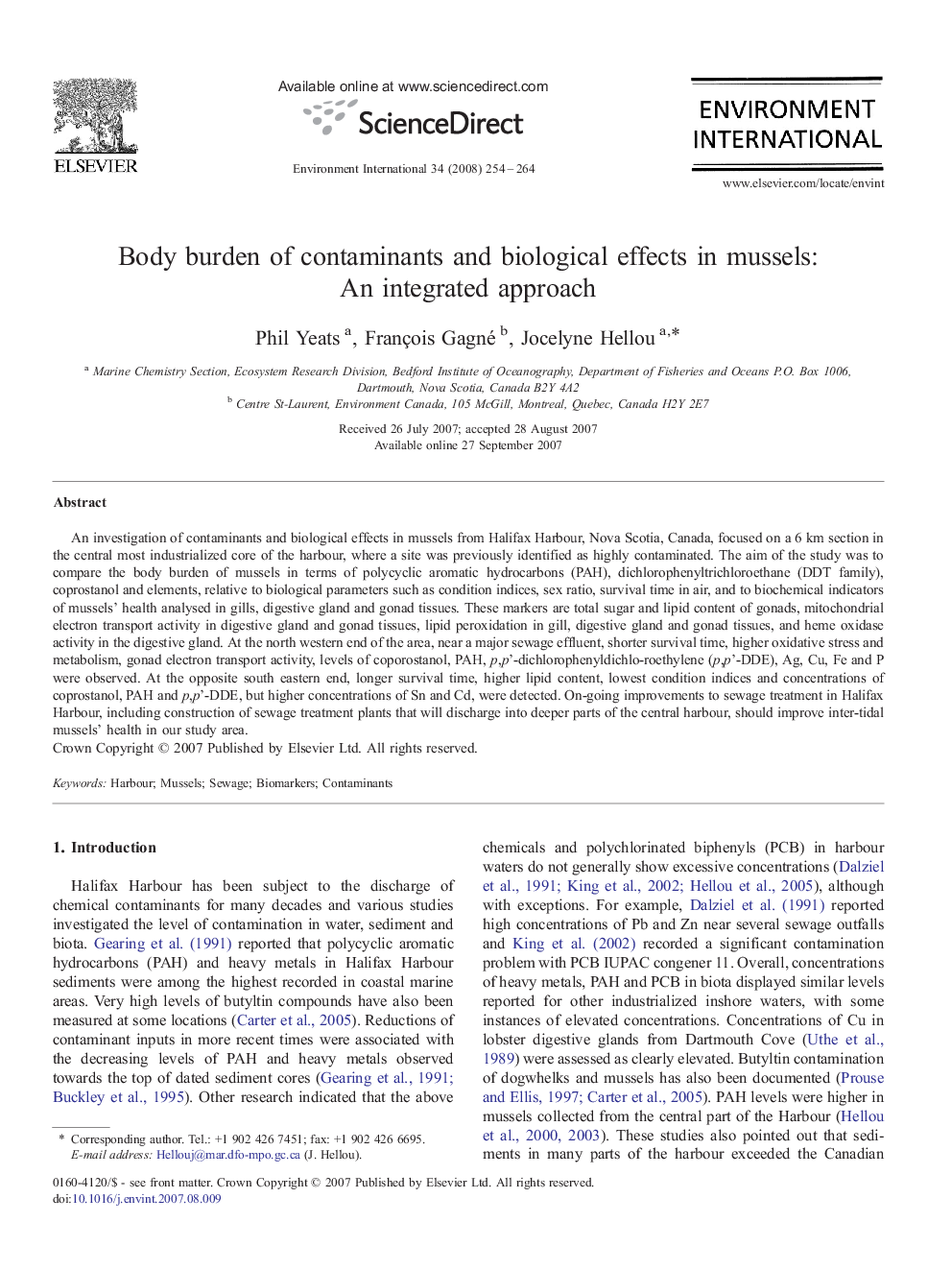 Body burden of contaminants and biological effects in mussels: An integrated approach