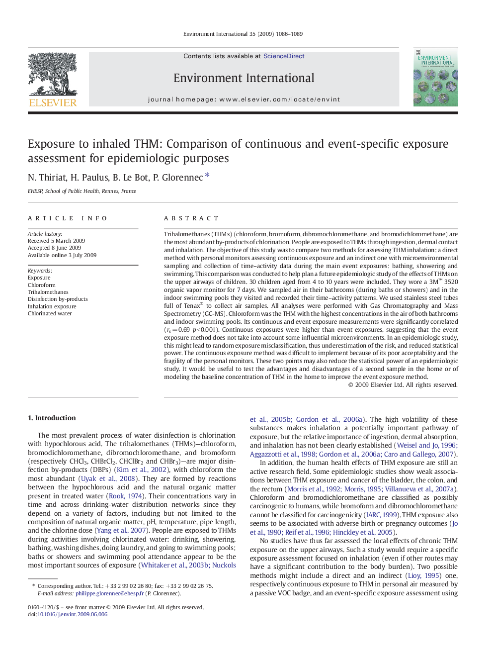 Exposure to inhaled THM: Comparison of continuous and event-specific exposure assessment for epidemiologic purposes