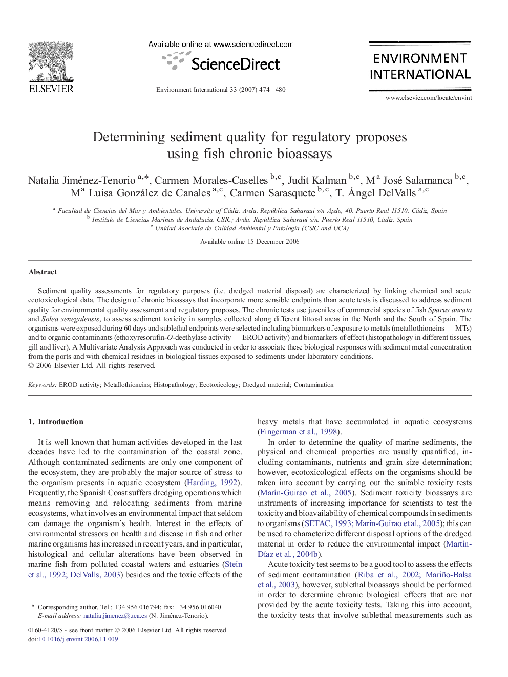 Determining sediment quality for regulatory proposes using fish chronic bioassays